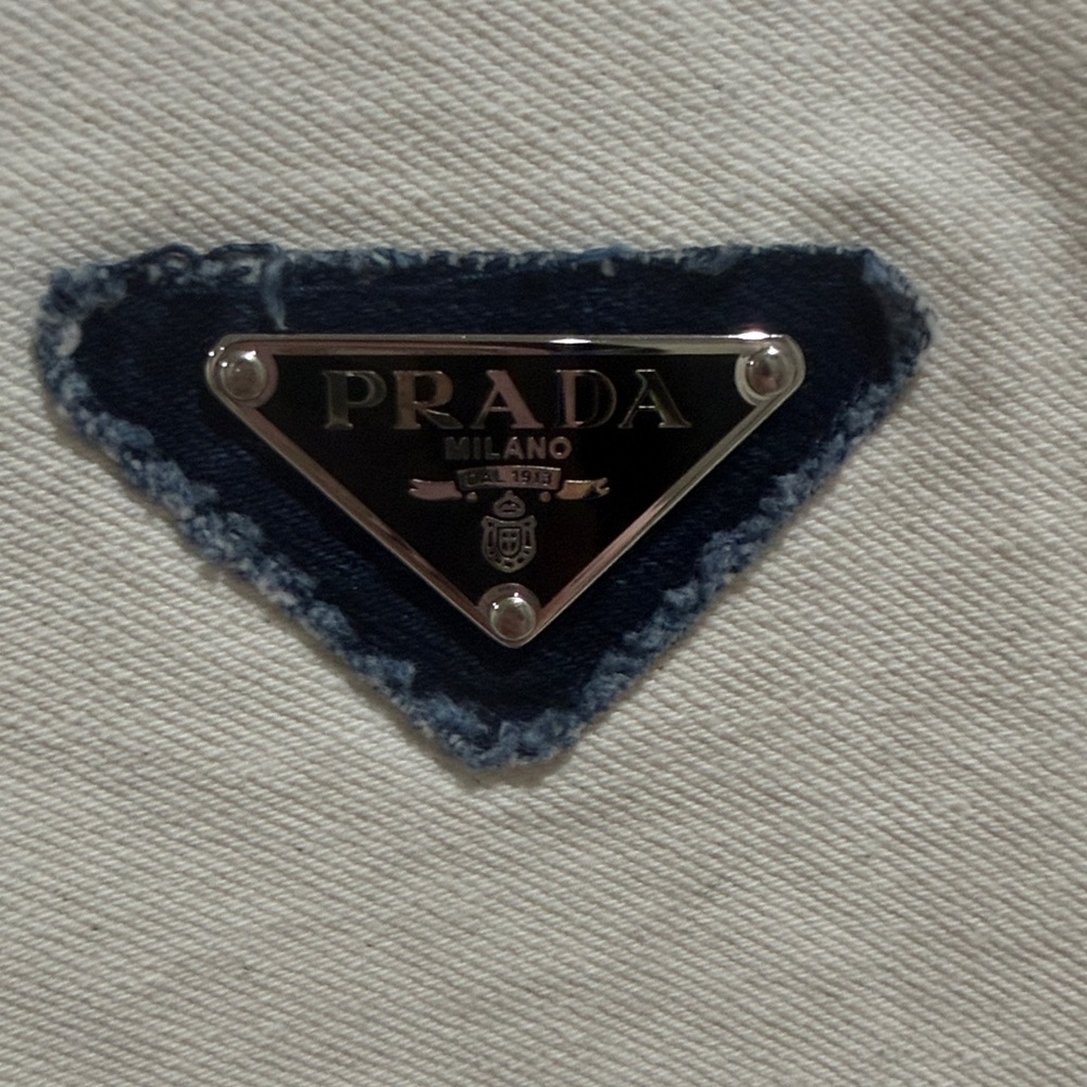 Prada Cream and Denim Designer Crop Top - Picture 3 of 6